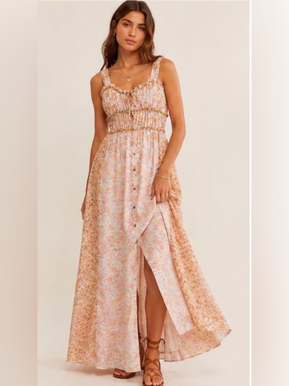 NWT Free People Dance With Me Floral Maxi Dress Smocked Boho Cottagecore S